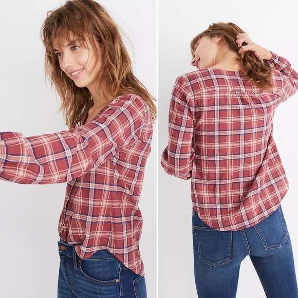 Madewell V-Neck Button-Down Shirt in Stratfield Plaid Size Small - Picture 4 of 13